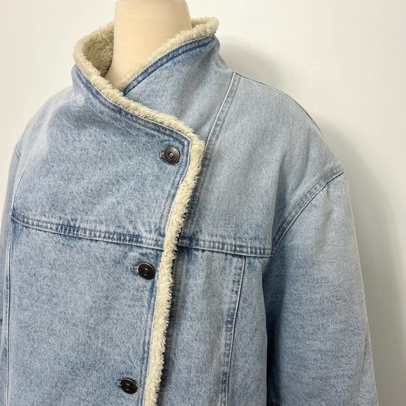 Free People Twisted Heart Cozy Denim Jacket Sherpa Lined | Size: Large - Picture 4 of 11
